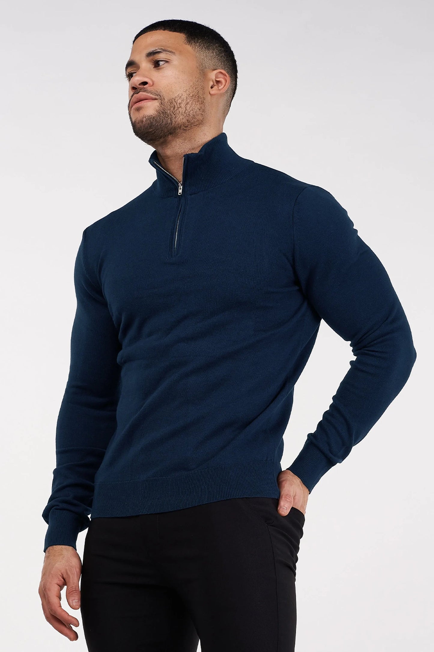 SJØRVA - HALF ZIP SWEATER - BLUE