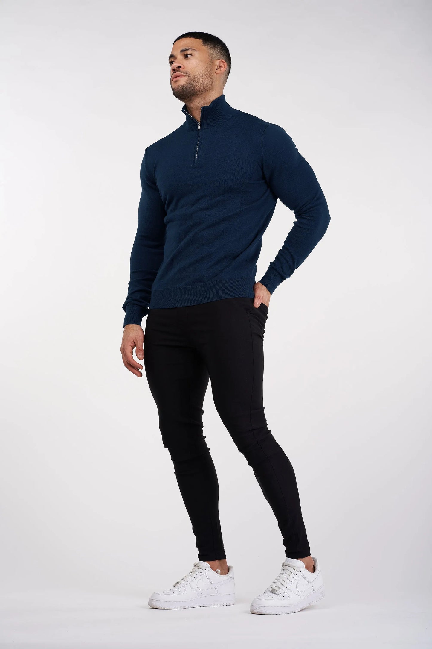 SJØRVA - HALF ZIP SWEATER - BLUE