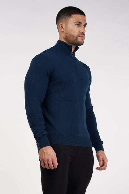 SJØRVA - HALF ZIP SWEATER - BLUE