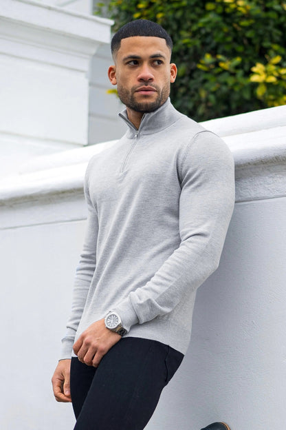 SJØRVA - HALF ZIP SWEATER - GREY