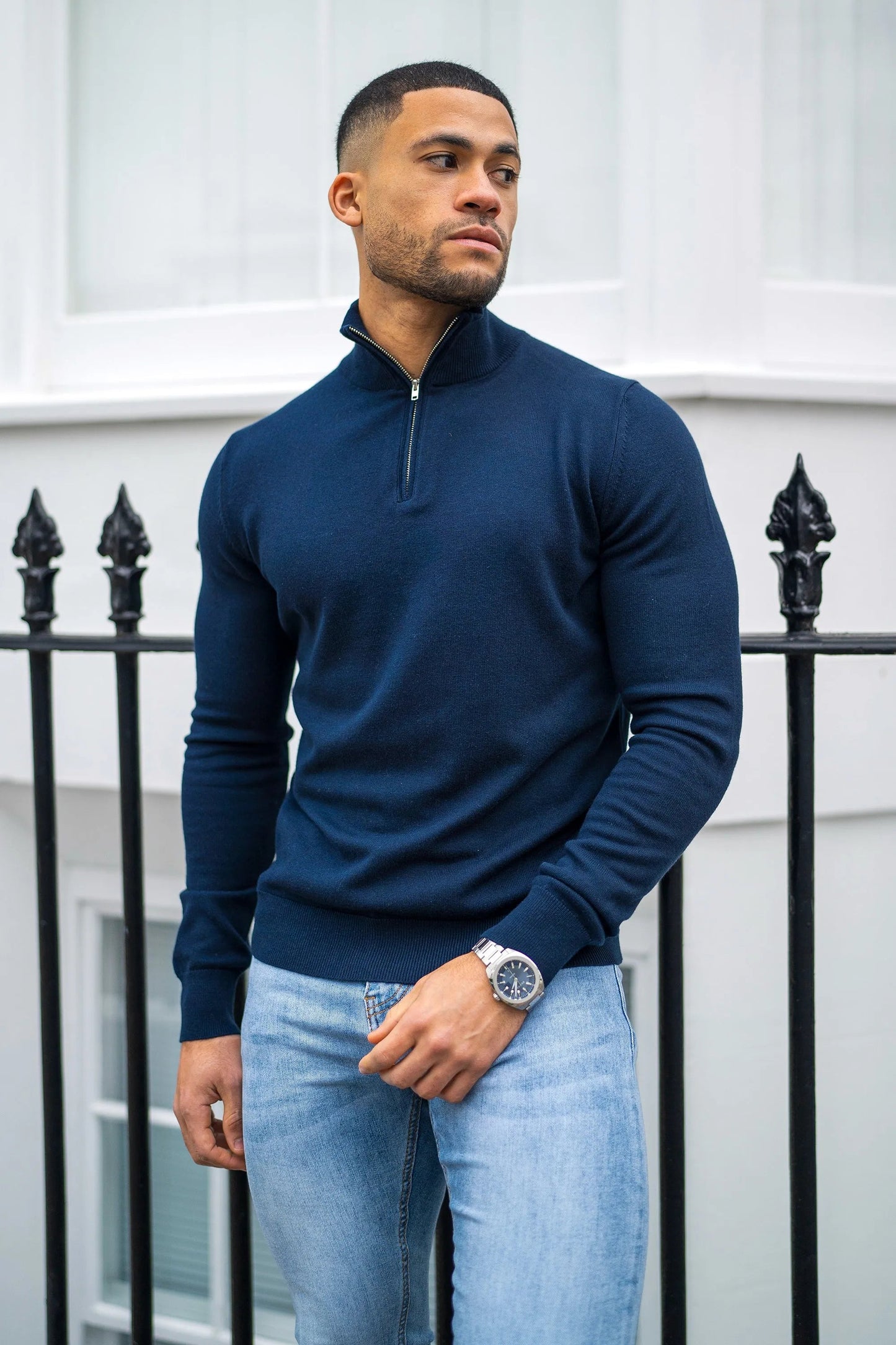 SJØRVA - HALF ZIP SWEATER - BLUE