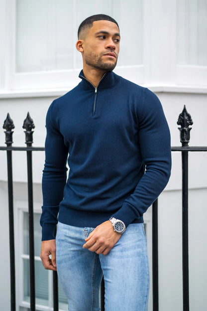 SJØRVA - HALF ZIP SWEATER - BLUE