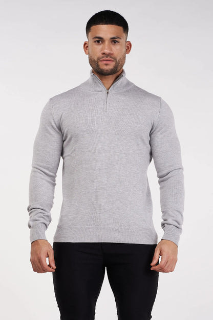 SJØRVA - HALF ZIP SWEATER - GREY