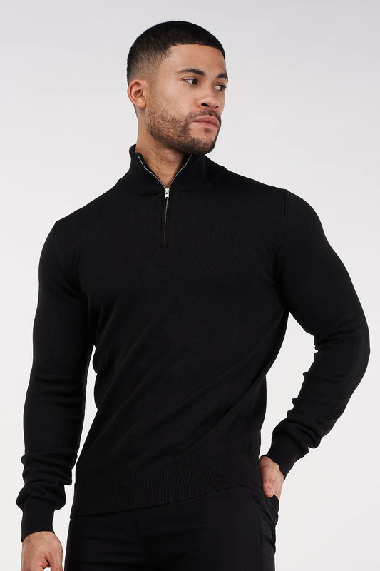 SJØRVA - HALF ZIP SWEATER - BLACK