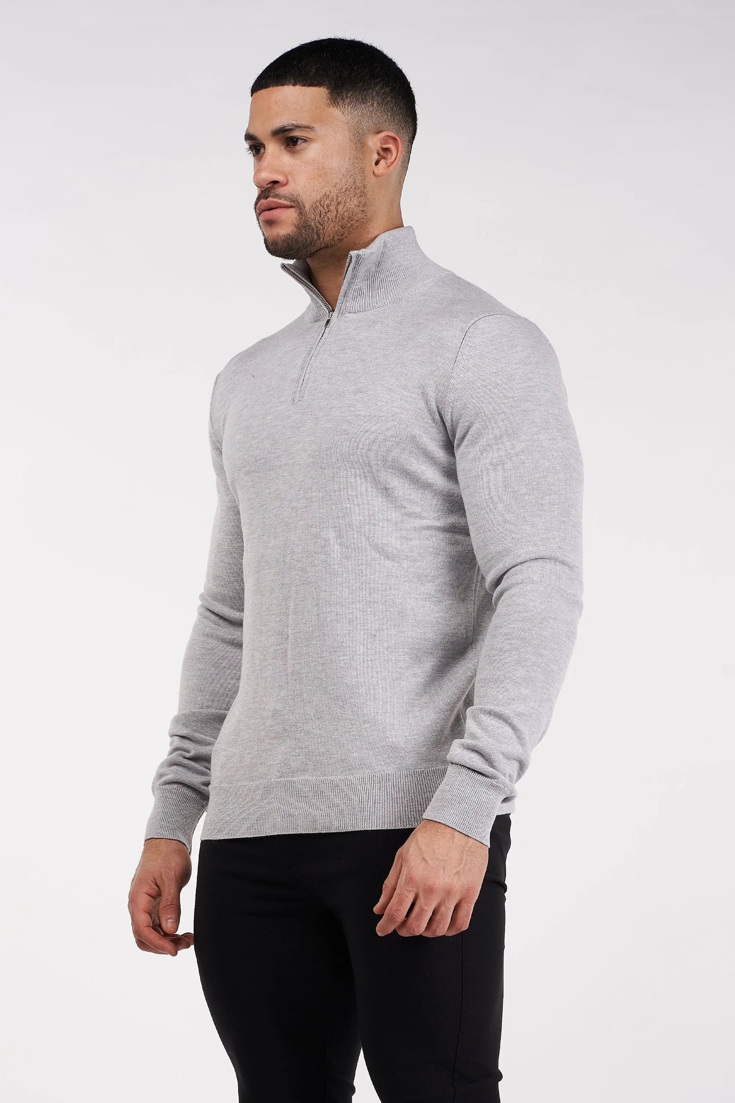 SJØRVA - HALF ZIP SWEATER - GREY