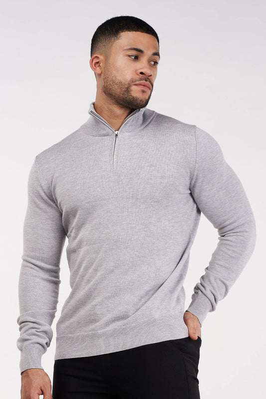 SJØRVA - HALF ZIP SWEATER - GREY