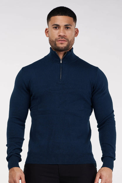 SJØRVA - HALF ZIP SWEATER - BLUE