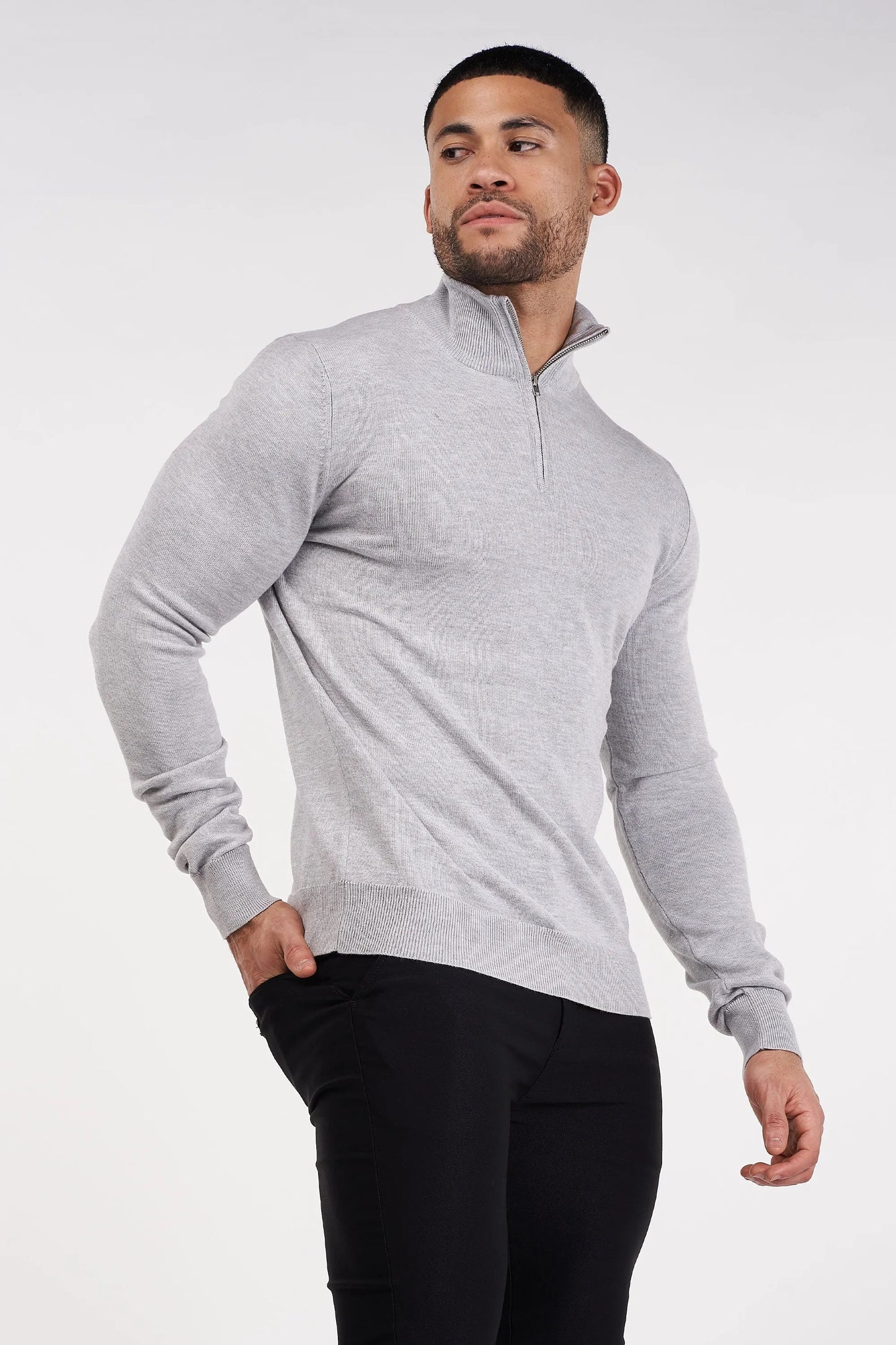 SJØRVA - HALF ZIP SWEATER - GREY