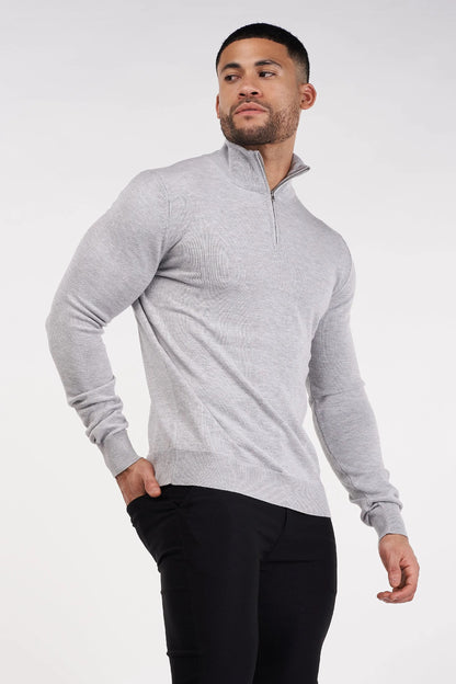 SJØRVA - HALF ZIP SWEATER - GREY