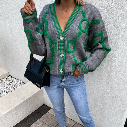 Losvallende gebreide sweater met vleermuismouwen - Damesvest Cardigan-grijs-groen